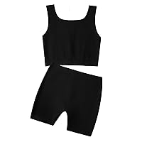 EXARUS Girl's 2 Piece Outfits Workout Set Seamless Ribbed Cropped Tank Tops and Athletic Shorts Summer Kids 6-14Y