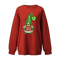 St Patricks Day Shirt Women Long Sleeve Pullover Tops Cute Gnome Printed Loose Casual Tunics Crewneck Sweatshirt Tees Blouse