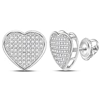 The Diamond Deal 10kt White Gold Womens Round Diamond Heart Cluster Stud Earrings 1/3 Cttw