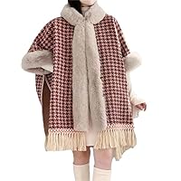 Autumn Winter Plaid Tassel Thickened Collar Jacket Women's Loose Cardigan Coat Warm Cloak Shawl