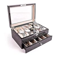 Watch Box Organizer Organizer for Men First-Class Jewelry Wristwatch Holder 10 Watch Slots and Drawer Sleek Black Transparent Acrylic Top