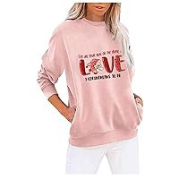 Cute Sweatshirts Womens Valentines Day Love Sweatshirt Fashion Graphic Tees Loose Fit Pullover Tops With Pockets