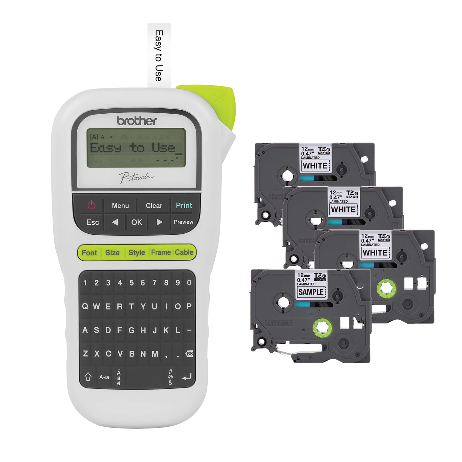 Brother P-Touch, PTH110BP, Easy Portable Label Maker Bundle (4 Label Tapes Included), White, Small
