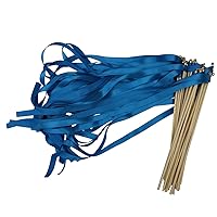 50 Pcs Ribbon Wedding Wood Wand with Bells Streamers Fairy Stick for Parties Birthday Ceremony Christmas Decoration, Blue