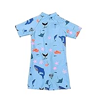 5 Boy Swimsuit Lake Blue Pattern Short Sleeve Swimsuit Beach Swimwear Bathing Suits Toddler Boys Swimwear Boy