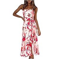 Women Summer Off The Shoulder Maxi Dress Ruffle Strapless Boho Floral Casual Hawaiian Dress Swing Flowy Beach Dress