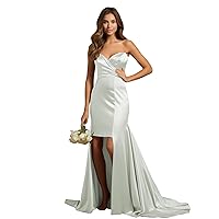 JAEDEN Bridesmaid Dresses Prom Dress - Satin Pleat Sweetheart Bridesmaid Dresses High Low Long