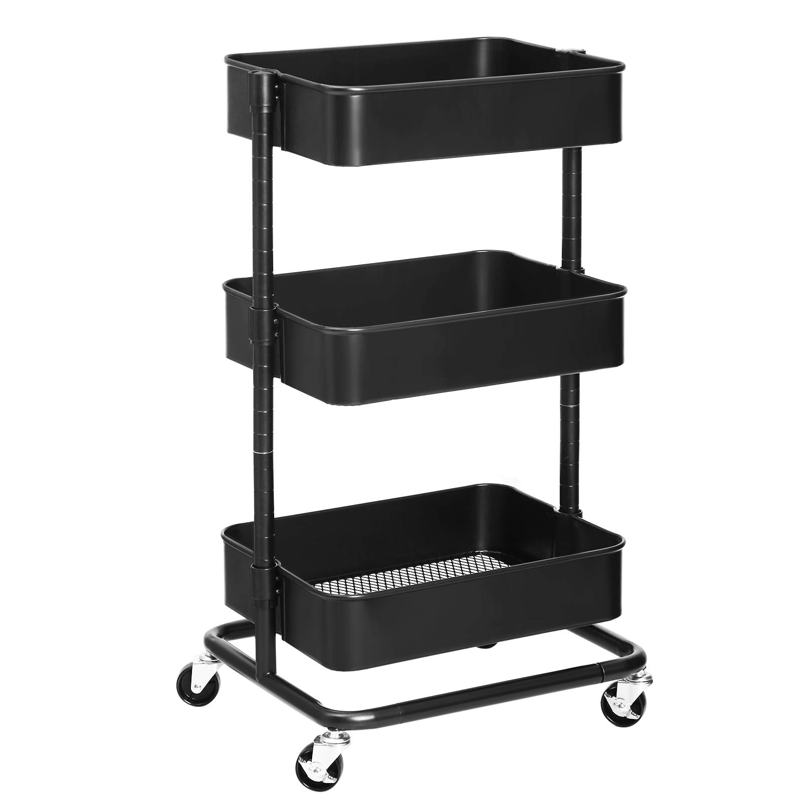 SONGMICS 3-Tier Metal Rolling Cart, Utility Cart, Kitchen Cart with Adjustable Shelves, Storage Trolley with 2 Brakes, Easy Assembly, for Kitchen, ...