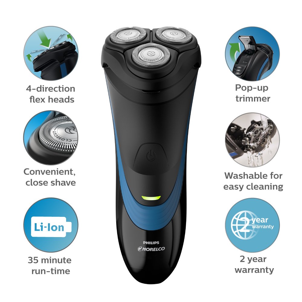 Philips Norelco S1560/81 Shaver 2100 Rechargeable Wet Electric Shaver, with Pop-up Trimmer, 0.851 Pounds