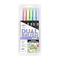 Tombow 56213 Dual Brush Pen Art Markers, Pastel, 6-Pack. Blendable, Brush and Fine Tip Markers
