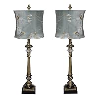 Urban Designs Handcrafted Table Lamp with Blue Golden Vines Shade (Set of 2)