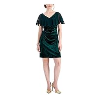 Connected Apparel Womens Petites Velvet Mini Cocktail and Party Dress Green 4P