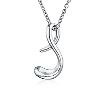 Bling Jewelry Personalize ABC Script Letter Alphabet Pendant Initial Necklace For Teen Women 14K Gold Plated .925 Sterling Silver