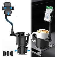 Car Cup Holder Expander with Phone Mount, 2 in 1 Automotive Cell Phone Drink Holder Adapter with Adjustable Base Long Gooseneck 360° Rotation, Fits Any Smartphones and Most Bottles