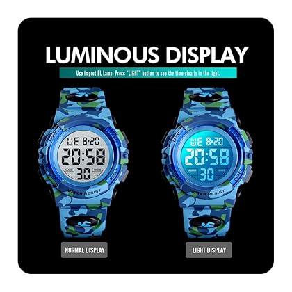 Dayllon Kids Digital Watch Outdoor Sports 50M Waterproof Electronic Watches Alarm Clock 12/24 H Stopwatch Calendar Boy Girl Wristwatch