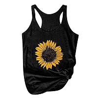 Tank Top Women Sleeveless O-Neck Sunflower Print Plus Size Summer Vest