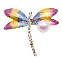 JYX Pearl Dragonfly Brooch AAA Quality Round Freshwater Cultured Pearl Brooch Pin Wedding Bridal Scarf Party Wedding Dress Bride Bridal Jewelry Gifts Bridesmaid Brooch Pins for Women (FB712)
