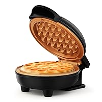 Holstein Housewares 4-inch Personal Waffle Maker, Black and Copper Color - Delicious Waffles in Minutes