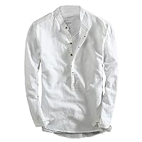 Icegrey Men's Cotton and Linen Shirt Casual Loose Stand Collar Shirts