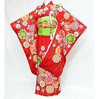 Shichi-Go-San Kimono 7 Years Old Girl Pure Silk Kimono Full Set, Red