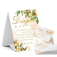 Baby Shower Diaper Raffle Tickets, Baby Shower Party Gift Game Cards, Orange Fruit, Unisex Boy or Girl, Baby Shower Decorations Set (1 Sign+50 Cards), with a Pack of Diapers -DLM302