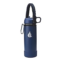 HYDRO CELL Stainless Steel Water Bottle w/Straw & Wide Mouth Lids (Navy 18oz with Navy Protective Silicone Bottom Boot, Navy/Black Paracord Handle and Navy Sports Cap w/Straw)