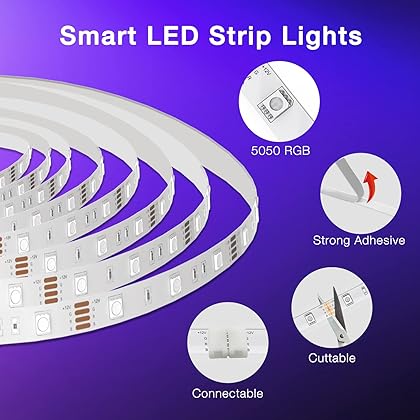 DAYBETTER Smart WiFi Led Lights 100ft, Tuya App Controlled Led Strip Lights, Work with Alexa and Google Assistant, Timer Schedule , Color Changing Led Lights for Bedroom Party Kitchen