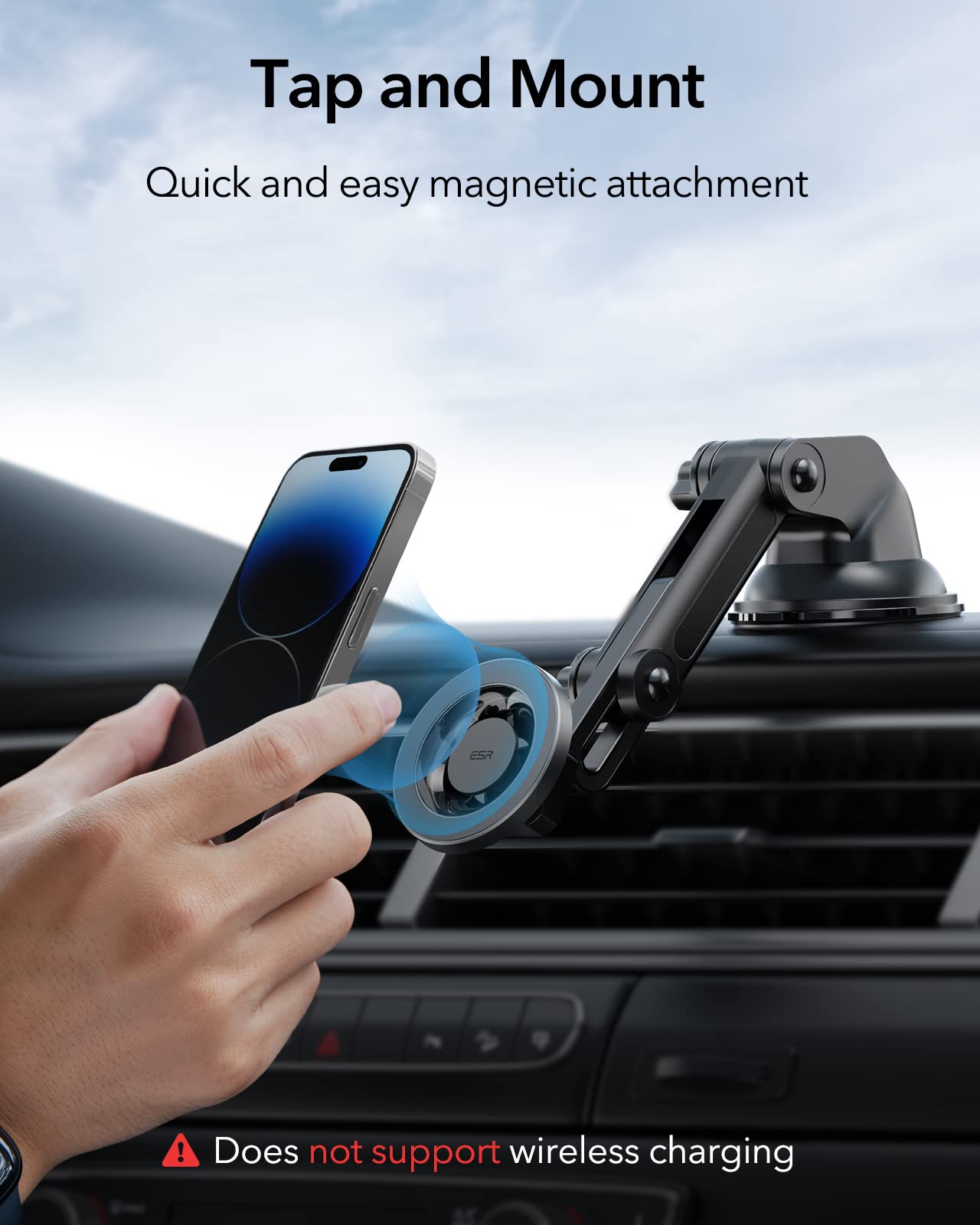 ESR MagSafe Car Mount (HaloLock), Dashboard Magnetic Phone Holder for Car, Windshield Car Magnetic Phone Mount for iPhone 14/13/12 Series, Car Accessories, Charging Not Supported, Metallic Grey
