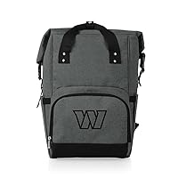 PICNIC TIME NFL Washington Commanders OTG Roll-Top Cooler Backpack - Hiking Backpack Cooler - Soft Cooler Bag, (Heathered Gray)