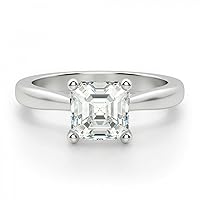 Ismatara Asscher Cut White Diamond 925 Sterling Silver 14K White Gold Finish Diamond Solitaire Engagement Ring for Women's
