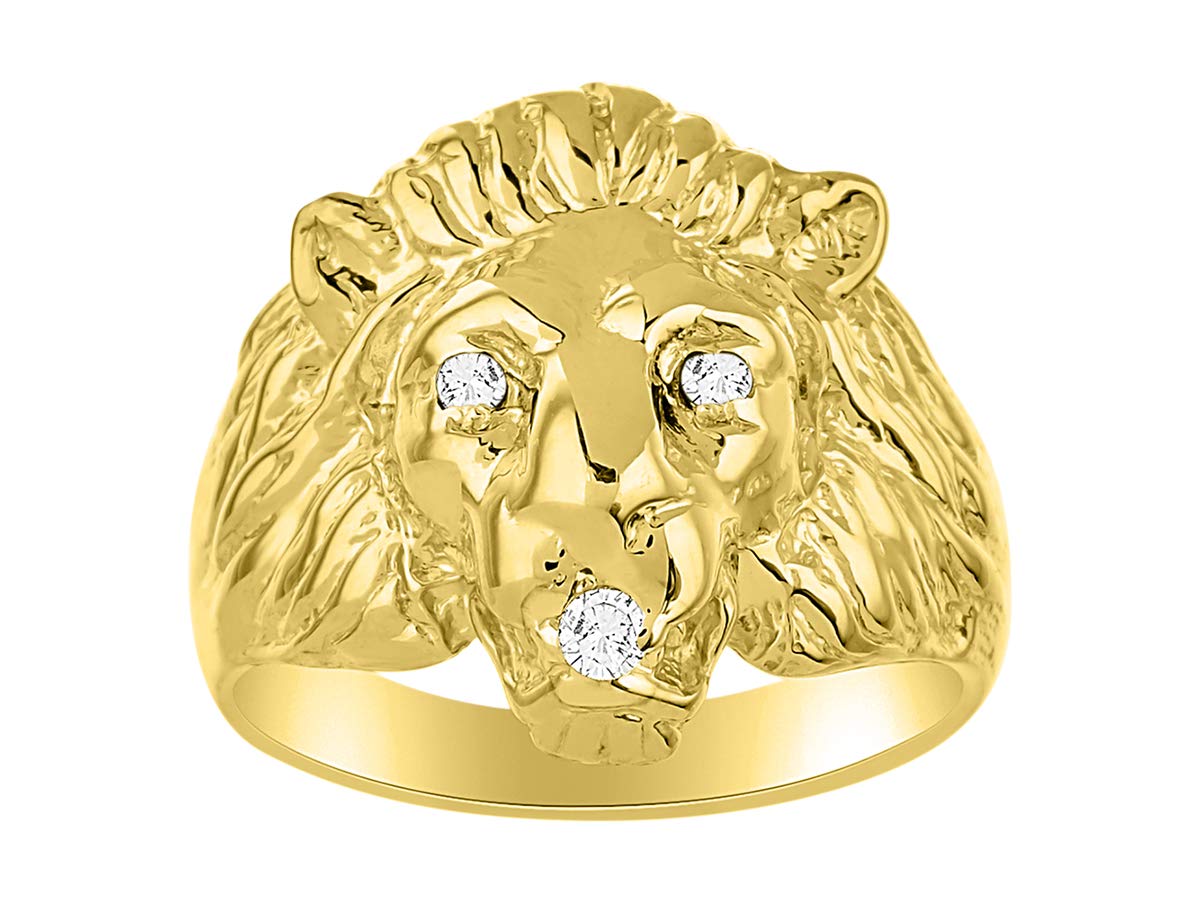 *RYLOS Amazing Conversation Starter Set with Genuine Diamonds in the Eyes & Mouth of this Fabulous Lion Head Ring Set in 14K Yellow Gold Plated Silver