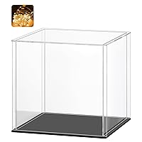LASOA Acrylic Display Case for Collectibles, Alternative Glass Display Box with Black Base and Lid, Self-Assembly Clear Storage Showcase for Figurine Memorabilia (4x4x4inch;10x10x10cm)