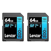 High-Performance 800x 64GB (2-Pack) SDXC UHS-I Memory Cards, C10, U3, V30, Full-HD & 4K Video, Up to 120MB/s Read, for Point-and-Shoot Cameras, Mid-Range DSLR, HD Camcorder (LSD0800064G-B2NNU)