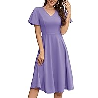 Bridesmay Formal Wedding Guest Dress Ruffle Sleeve Modest Cocktail Party Dress 2024 Midi Dresses