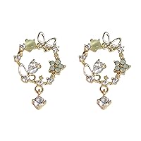 Butterfly Flower Circle Rhinestone Earrings For Teen Girls Minimalist Piercing Studs Trendy Wholesale Earrings