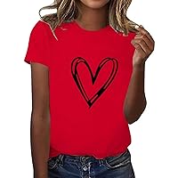 Women's Long Sleeve Tops Women's Cute Valentine's Day Printed Round Short Sleeve Neck Short Sleeve Top T Shirt