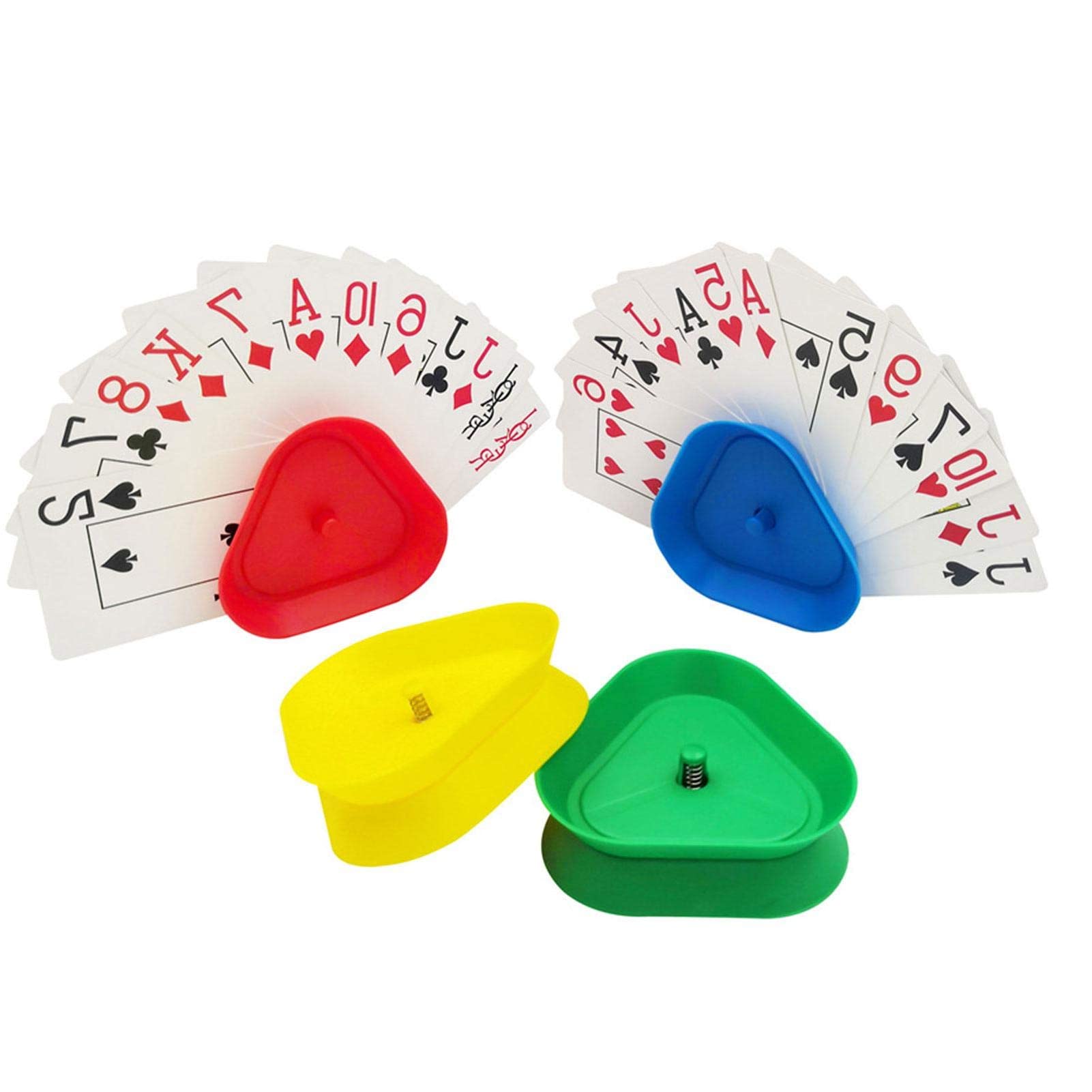 qzjijosen 4Pcs Playing Card Holder,Triangular Card Holders Tray for Cards Games, Plastic Hands-Free Cards Holders for Poker Canasta Parties Kids Seniors