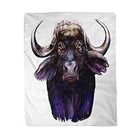 60x80 Inches Flannel Throw Blanket Bull African Buffalo Painting Africa Animal Big Caffer Cape Home Decorative Warm Cozy Soft Blanket for Couch Sofa Bed
