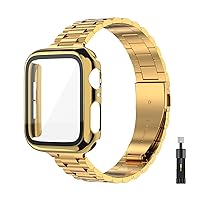 for Apple Watch Band Women 38mm 40mm 41mmm 42mm 44mm 45mm with Face Cover, Metal Stainless Steel for iwatch Band Series 9 8 7 6 5 4 3 2 1 SE.