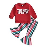 Newbgclo Baby Girl Christmas Outfit Long Sleeve Letter Sweatshirt Tops Santa Bell-bottoms Pants Set Toddler Christmas Clothes