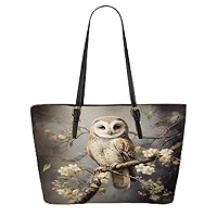 Tranquil Owl In Blossoming Nature Leather Tote Bag 3d