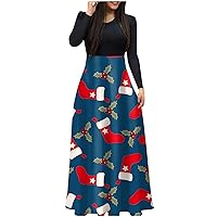 Christmas Dresses for Women Women's Casual Christmas Print Round Neck Long Sleeve Oversized Oversized Dresses