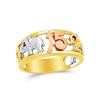 14k Rose Yellow & White Gold 15 Years Birthday Elephant Ring