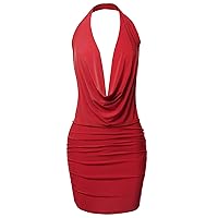 Made by Emma Women's Sexy Halter Neck Ruched Bodycon Backless Party Cocktail Mini Dress