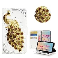 STENES Bling Wallet Phone Case Compatible with iPhone 14 Plus 6.7 inch 2022 Case - Stylish - 3D Handmade Peacock Design Magnetic Wallet Stand Leather Cover Case - Gold