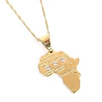 Big Size Crystal Africa Map Pendant Necklace Women Girl 24K Gold Plated African Map Hiphop Item