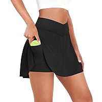FireSwan Tennis Skirt for Women with Pockets Shorts Crossover High Waisted Pleated Golf Skorts Athletic Workout Skirts
