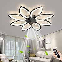 LED Modern Dimmable Petal Ceiling Light Ceiling Fan with Lighting Quiet Fan Ceiling Lamp with Remote Control Ceiling Fans Living Room Bedroom Dining Room Light Chandelier Black A