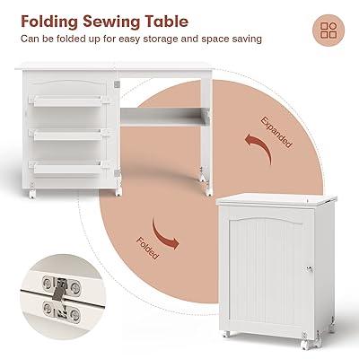 Giantex Folding Sewing Craft Table, Sewing Cabinet with 3 Storage Bins and  Shelf, Rolling Craft Station Sewing Machine Work Desk with Lockable Wheels