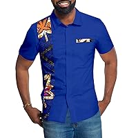 African Print Shirts for Men Short Sleeve High Collar Plus Size Casual Shirts Tribal Blouse Crop Top Vintage